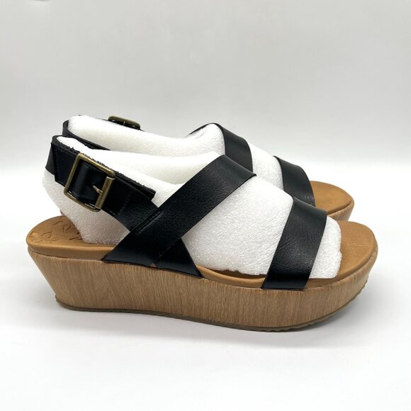 Skechers‎ Womens Size 7.5 Black Vegan Leather Platform Sandals Shoes - Picture 1 of 14